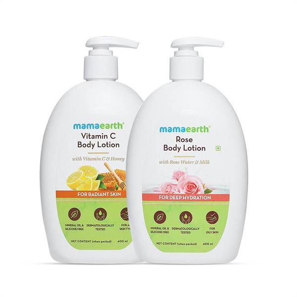 Mamaearth Skin Refreshing and Soothing Body Care Kit Rose Body Lotion and Vitamin C Body Lotion